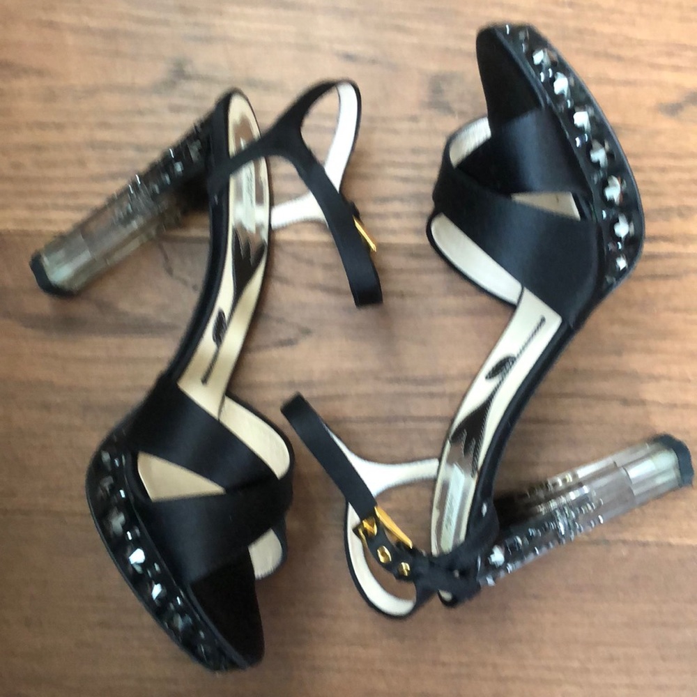 Prada Platform Bejeweled Crystal and Satin Sandals